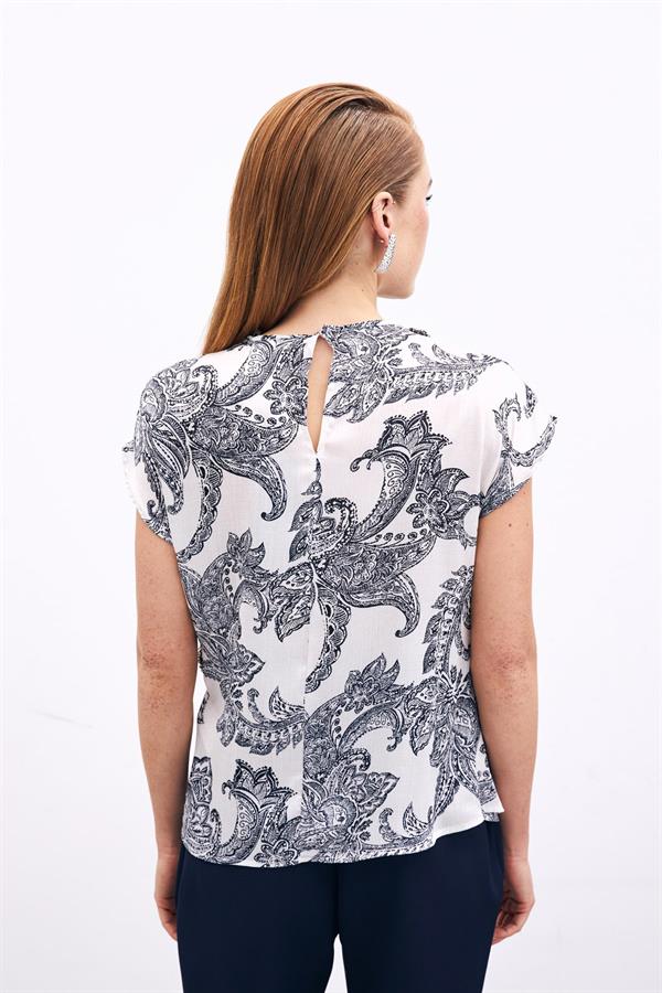 1729-1001 Desenli Aksesuar Detaylı Bluz