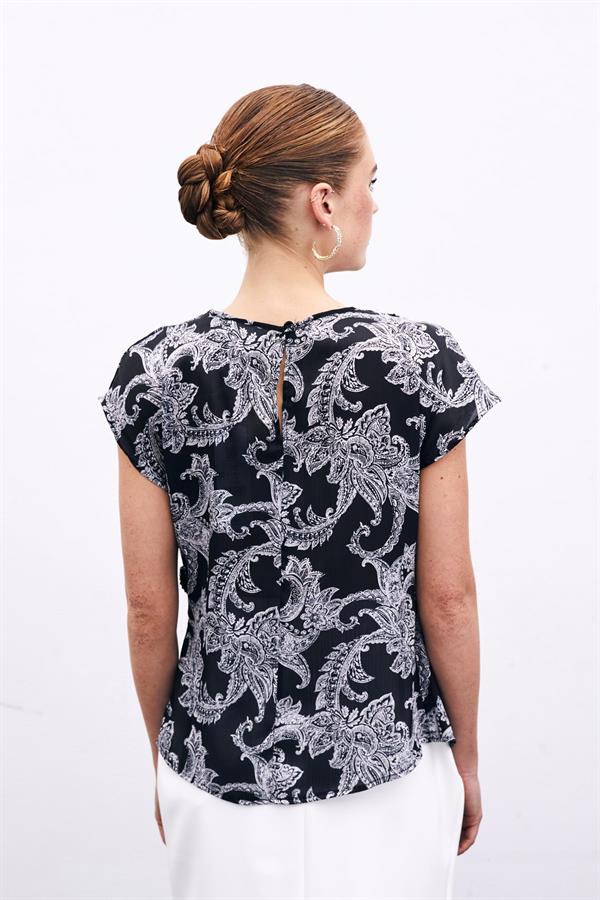 1729-1001 Desenli Aksesuar Detaylı Bluz