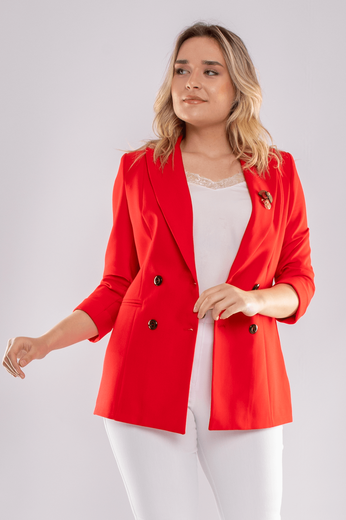 1747 Kruvaze Yaka 4 Düğme Truvakar Kol Blazer Ceket