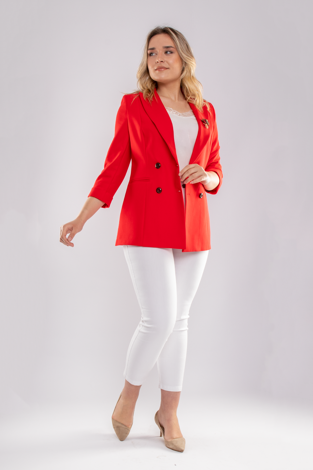 1747 Kruvaze Yaka 4 Düğme Truvakar Kol Blazer Ceket