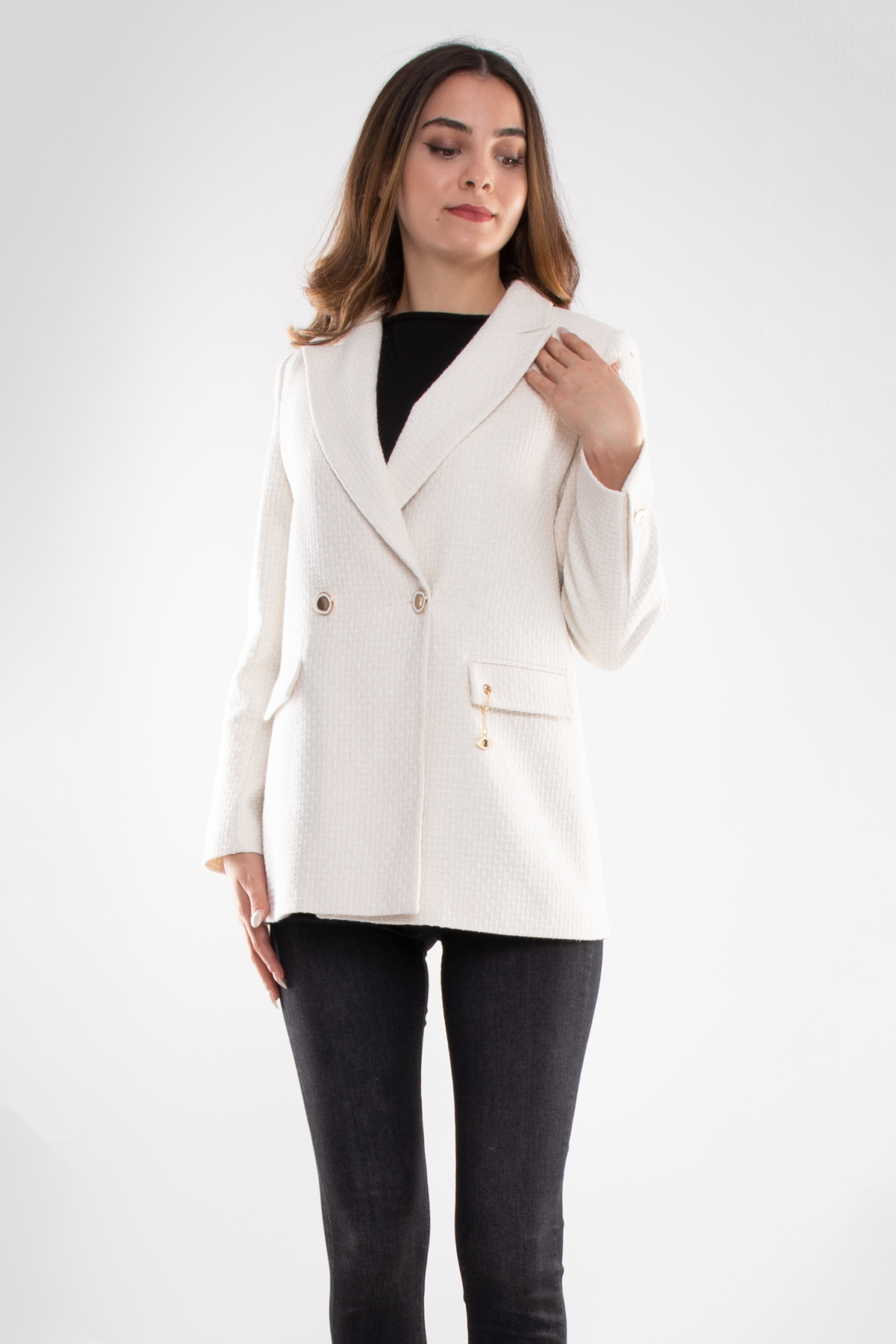 1886 Tuvıd Kendinden Desen Pamuklu İki Düğme Blazer Ceket