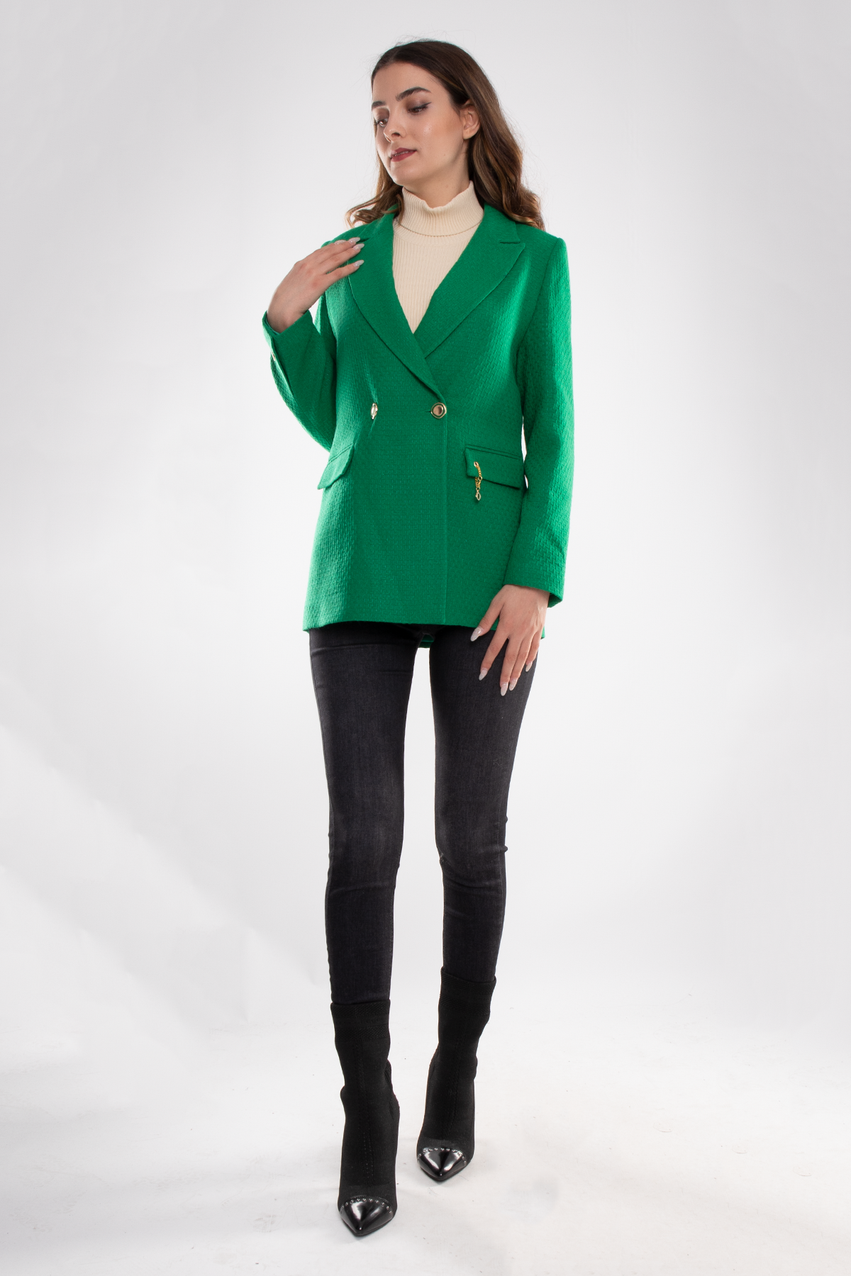 1886 Tuvıd Kendinden Desen Pamuklu İki Düğme Blazer Ceket