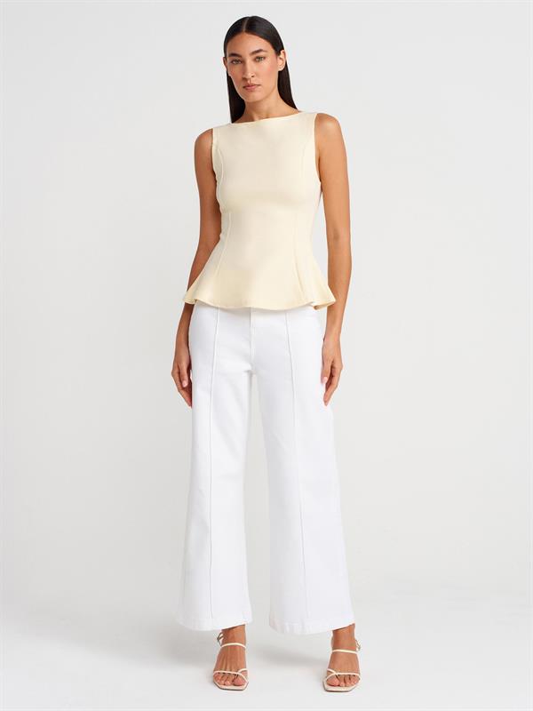 21001 Kayık Yaka Peplum Top Crop