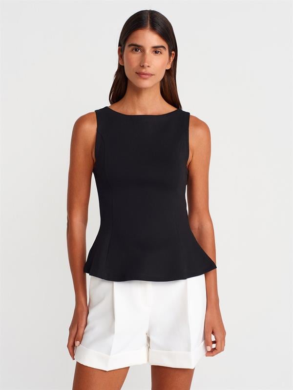 21001 Kayık Yaka Peplum Top Crop