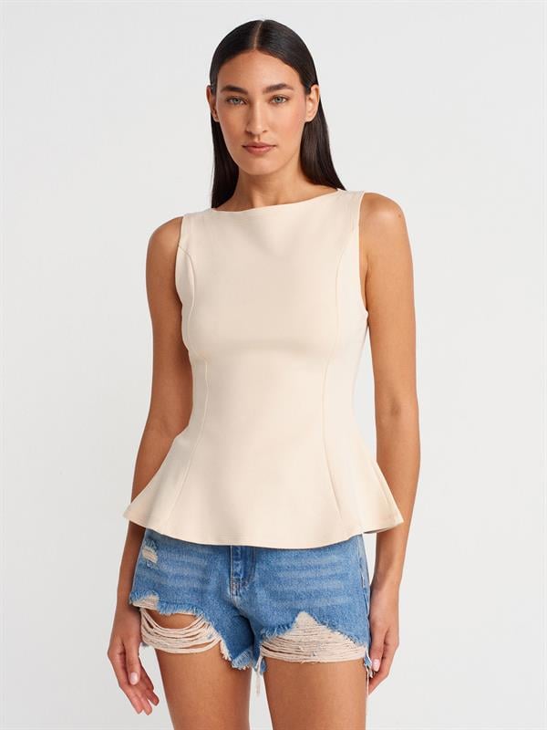21001 Kayık Yaka Peplum Top Crop