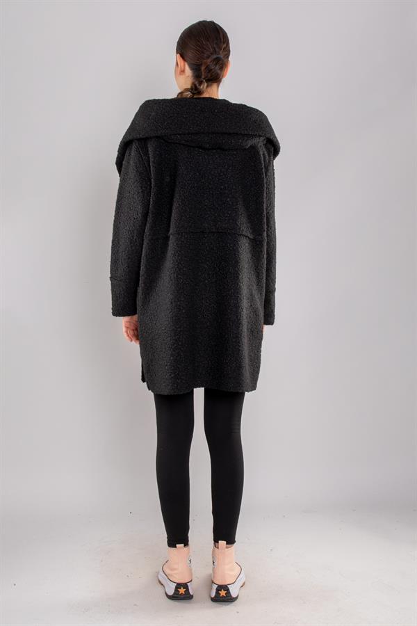 21224 4 Düğmeli Kapüşonlu Keçe Kaban