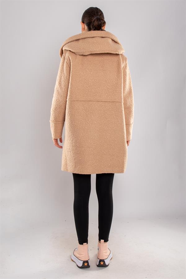 21224 4 Düğmeli Kapüşonlu Keçe Kaban