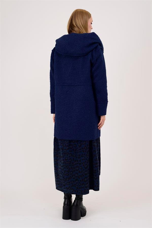 21224 4 Düğmeli Kapüşonlu Keçe Kaban