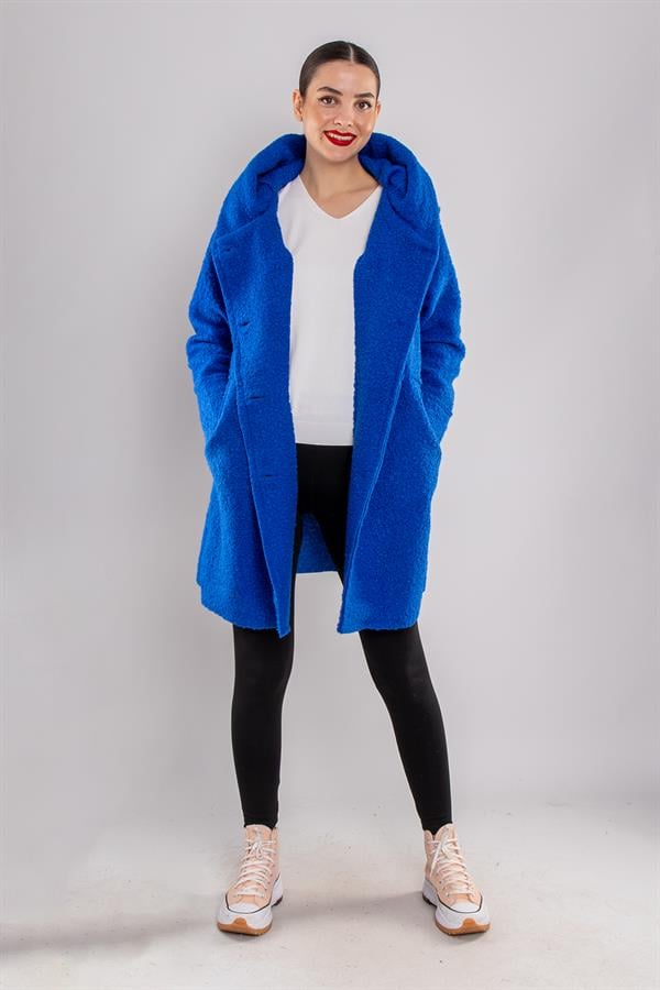 21224 4 Düğmeli Kapüşonlu Keçe Kaban