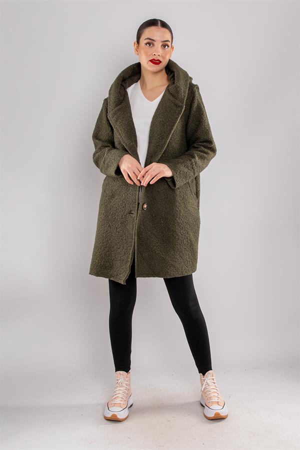 21224 4 Düğmeli Kapüşonlu Keçe Kaban