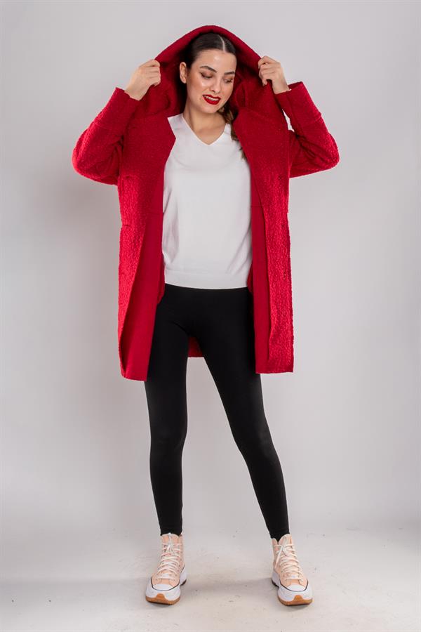 21224 4 Düğmeli Kapüşonlu Keçe Kaban