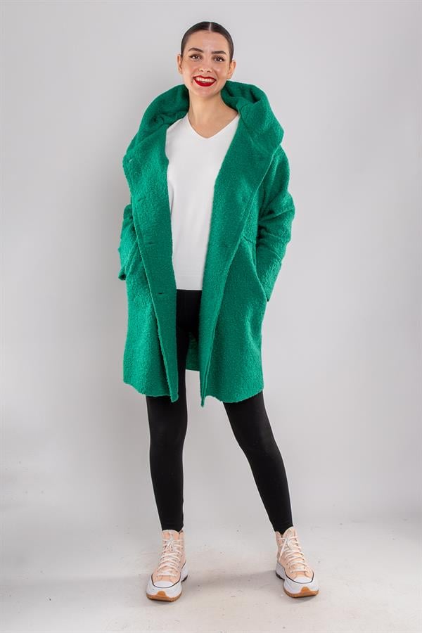 21224 4 Düğmeli Kapüşonlu Keçe Kaban