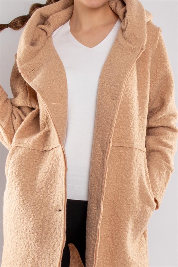 21224 4 Düğmeli Kapüşonlu Keçe Kaban