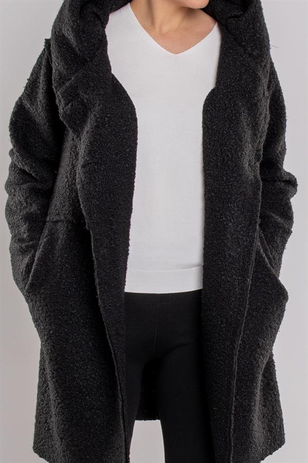 21224 4 Düğmeli Kapüşonlu Keçe Kaban