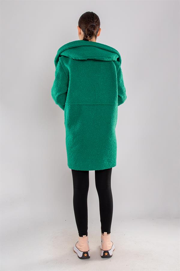 21224 4 Düğmeli Kapüşonlu Keçe Kaban