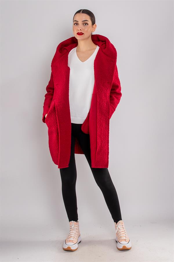 21224 4 Düğmeli Kapüşonlu Keçe Kaban