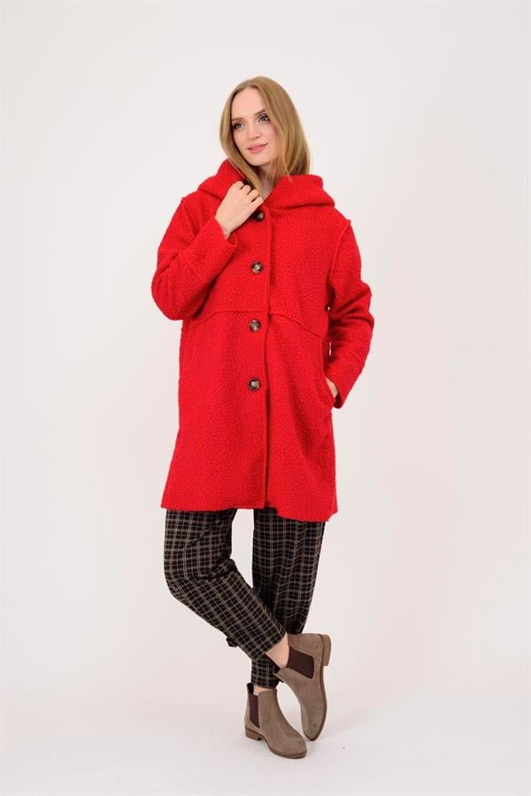 21224 4 Düğmeli Kapüşonlu Keçe Kaban