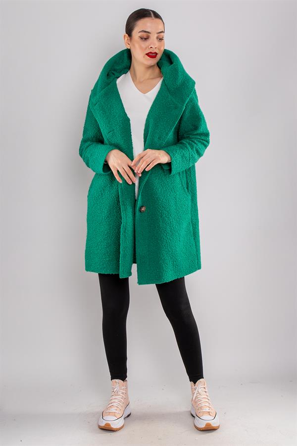 21224 4 Düğmeli Kapüşonlu Keçe Kaban