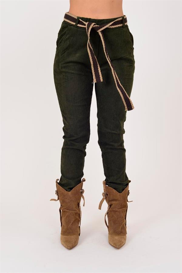 22036 Hasır Kemerli Kadife Pantolon