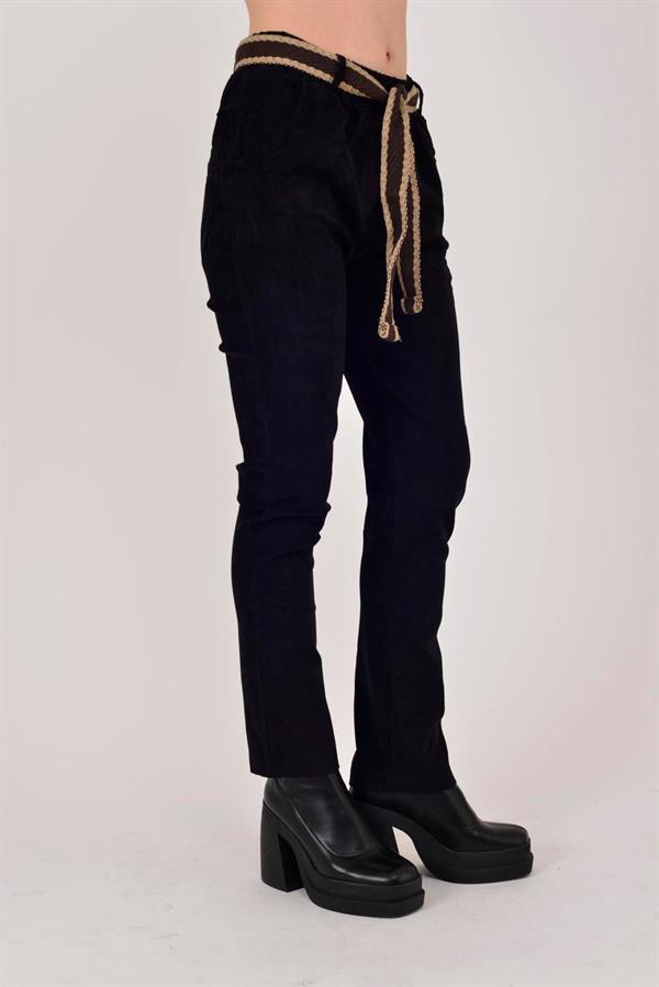 22036 Hasır Kemerli Kadife Pantolon