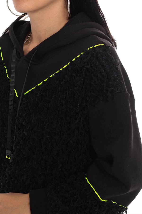 2209 Saçaklı Kapşonlu Pamuklu Sweat