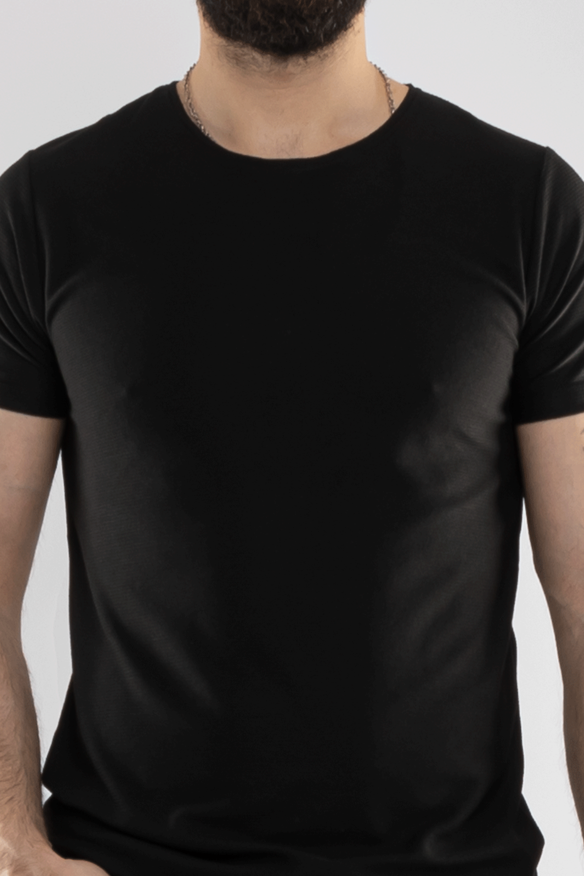 2266 Bisiklet Yaka Basic Petek Desen Viscon Tshirt