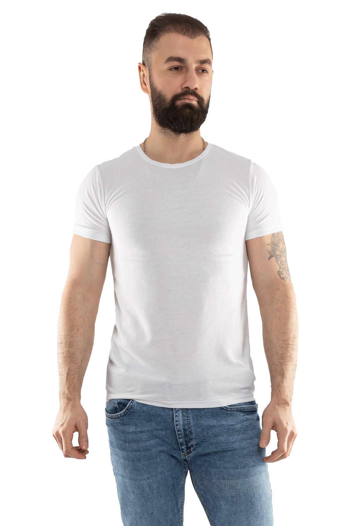 2266 Bisiklet Yaka Basic Petek Desen Viscon Tshirt