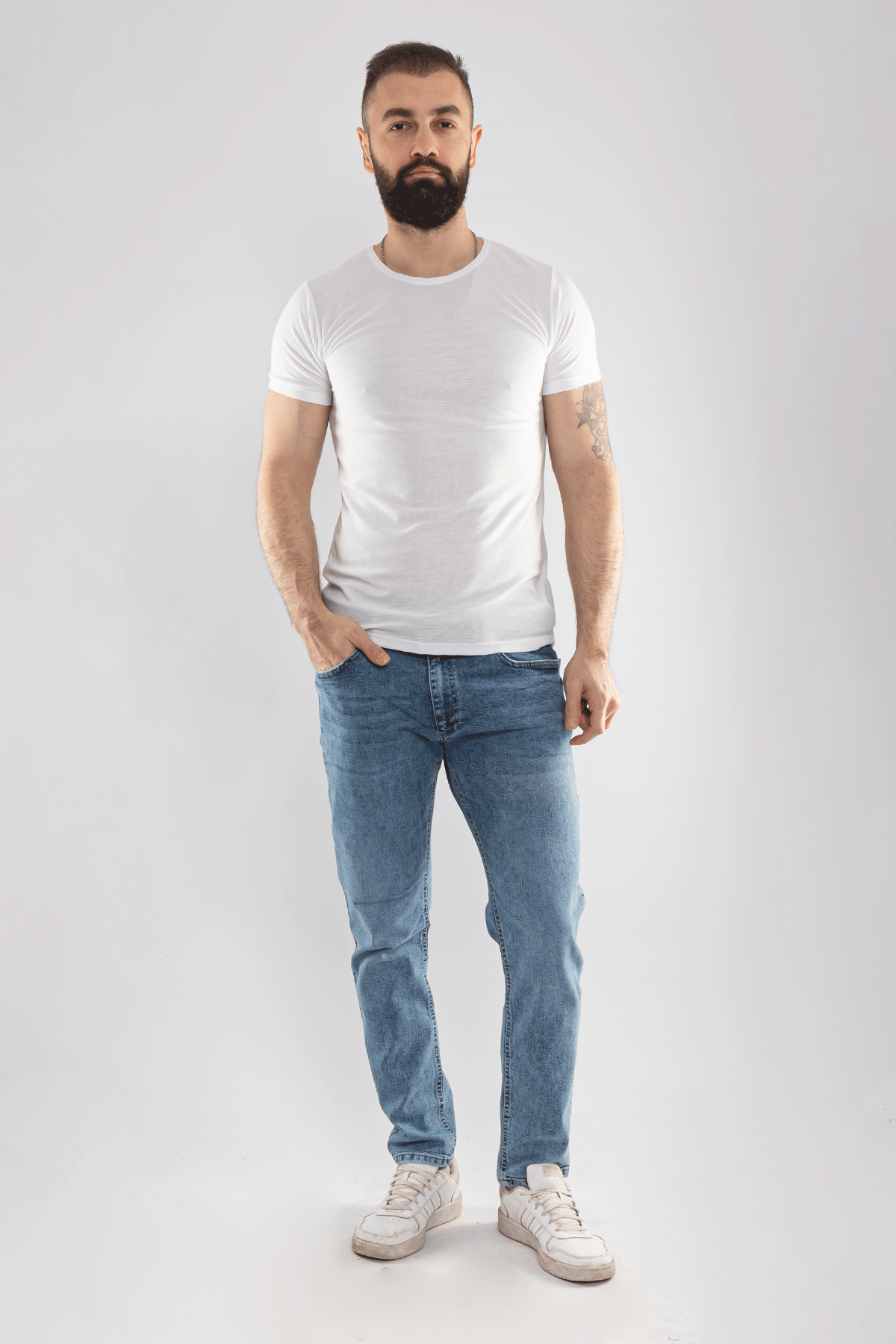 2266 Bisiklet Yaka Basic Petek Desen Viscon Tshirt