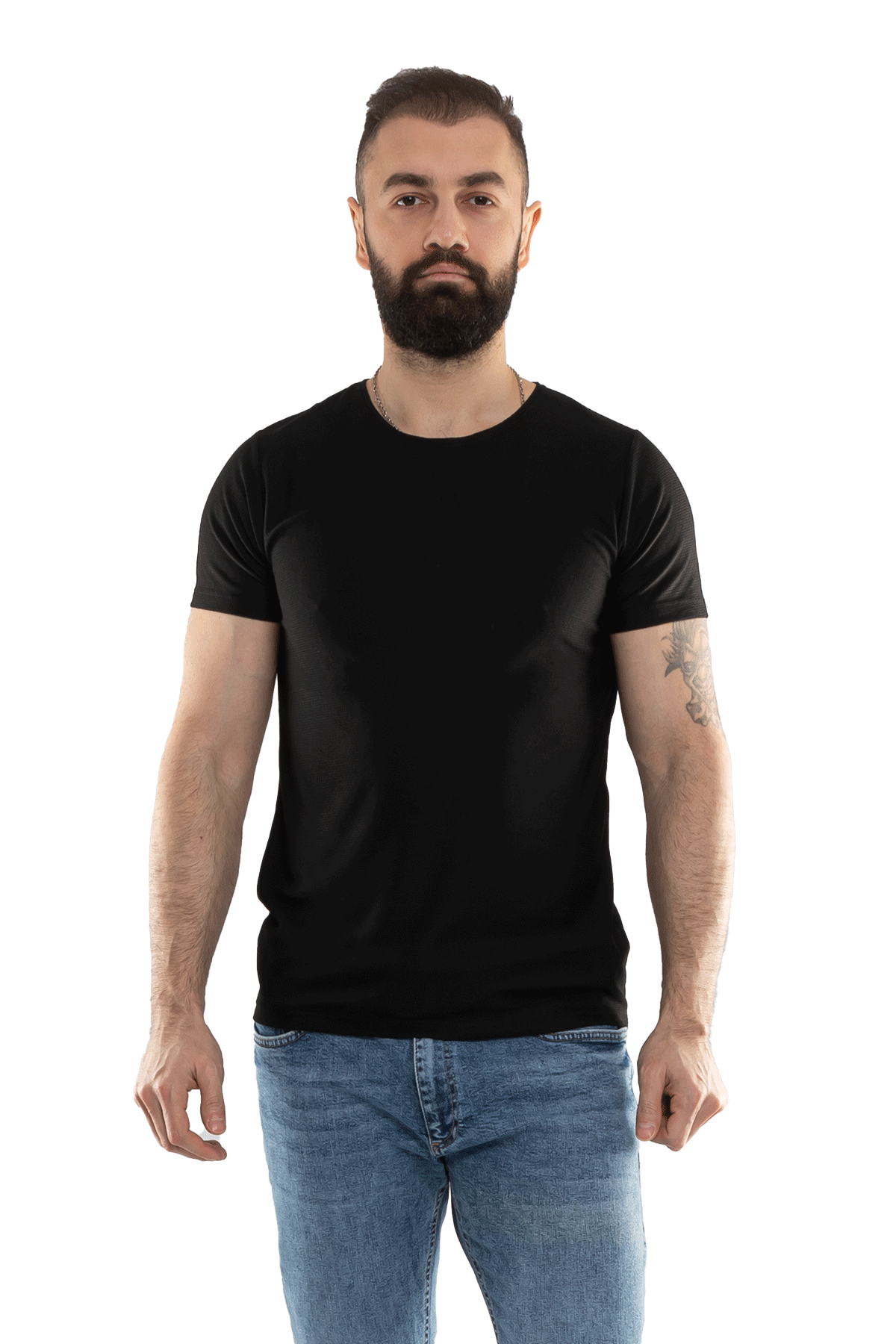 2266 Bisiklet Yaka Basic Petek Desen Viscon Tshirt