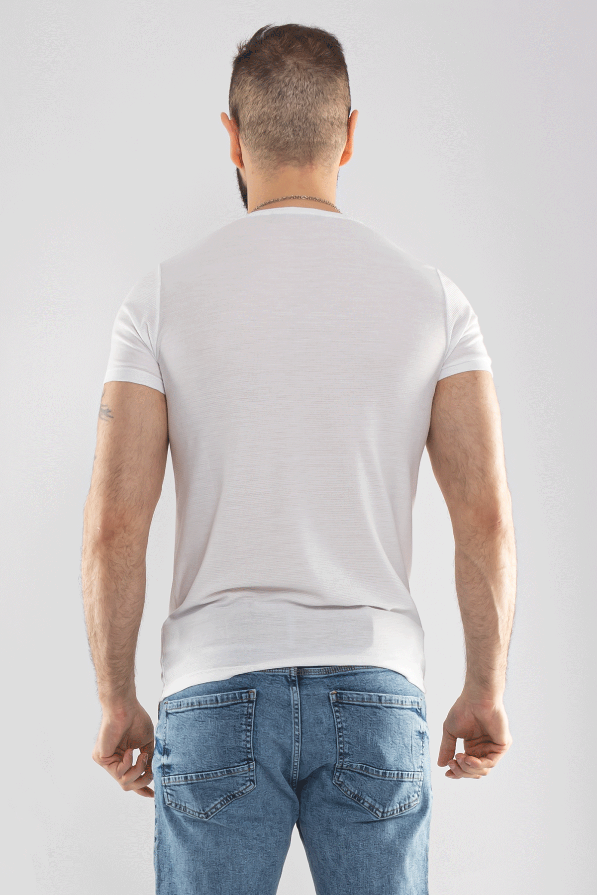 2266 Bisiklet Yaka Basic Petek Desen Viscon Tshirt