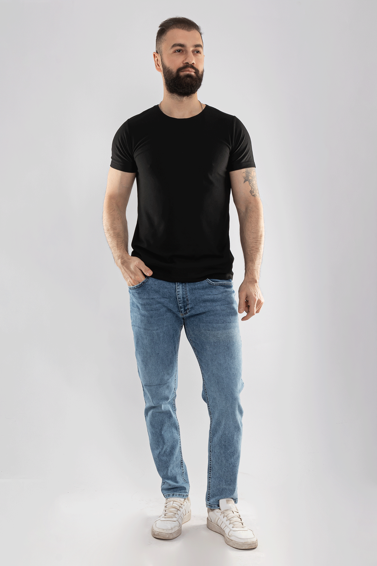 2266 Bisiklet Yaka Basic Petek Desen Viscon Tshirt