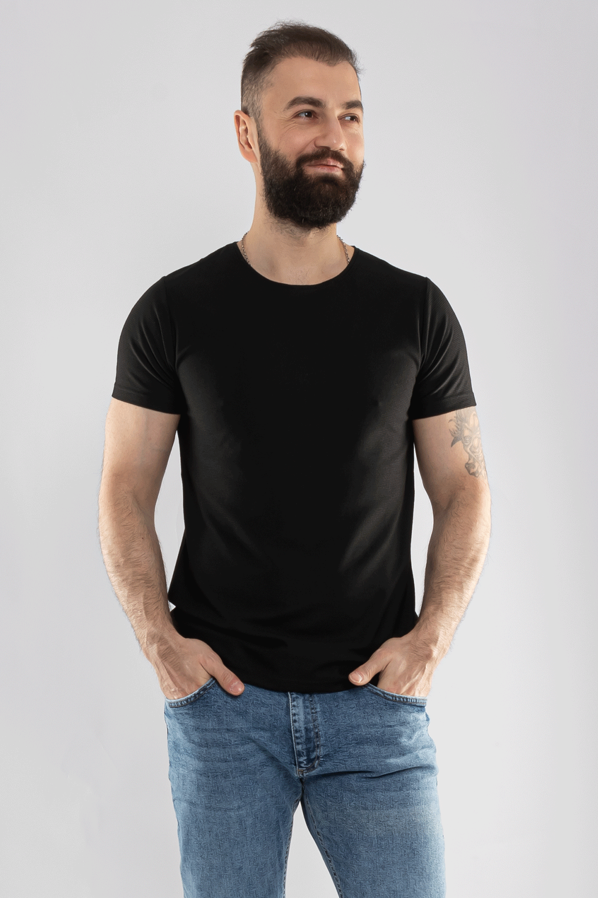 2266 Bisiklet Yaka Basic Petek Desen Viscon Tshirt