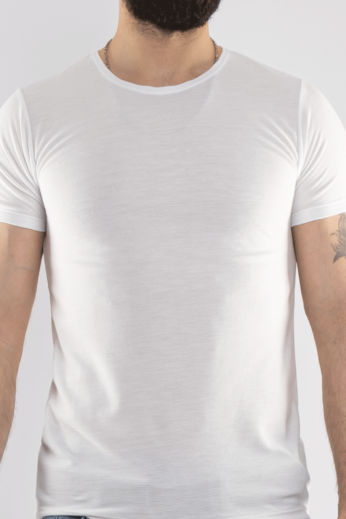 2266 Bisiklet Yaka Basic Petek Desen Viscon Tshirt