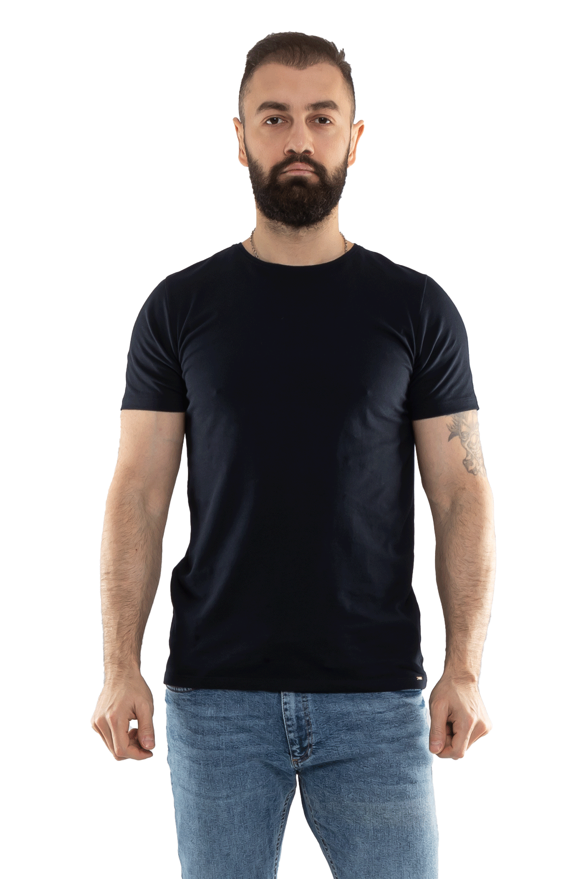 2413 Bisiklet Yaka Merserize Pamuk Düz Basic Tshirt