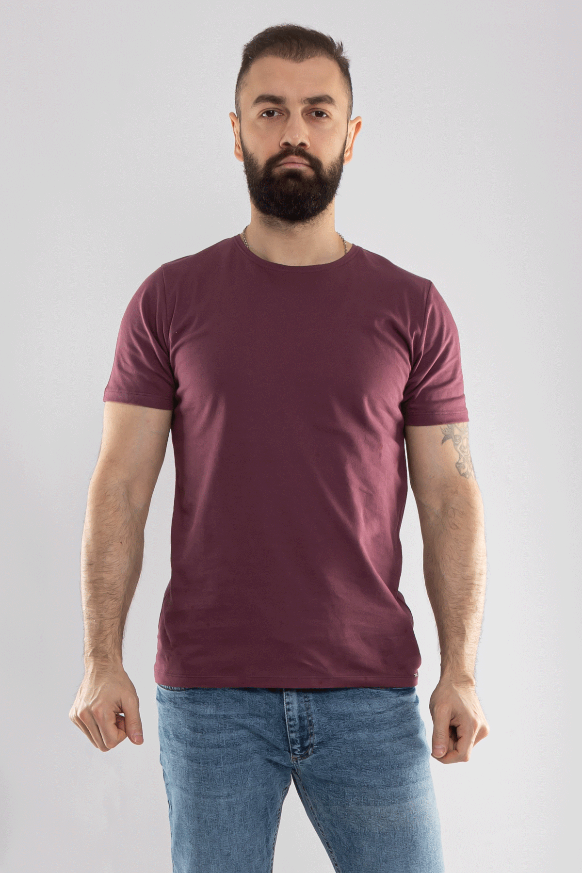 2413 Bisiklet Yaka Merserize Pamuk Düz Basic Tshirt