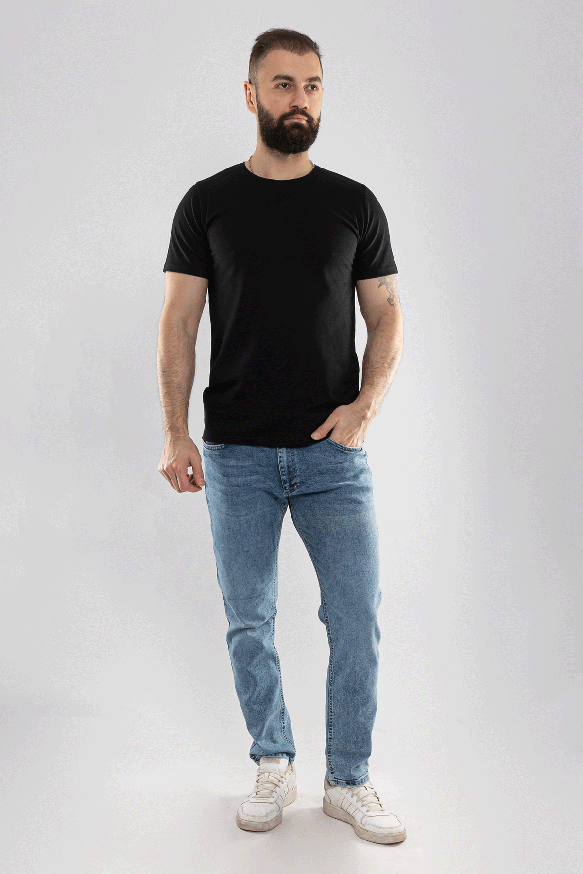 2413 Bisiklet Yaka Merserize Pamuk Düz Basic Tshirt