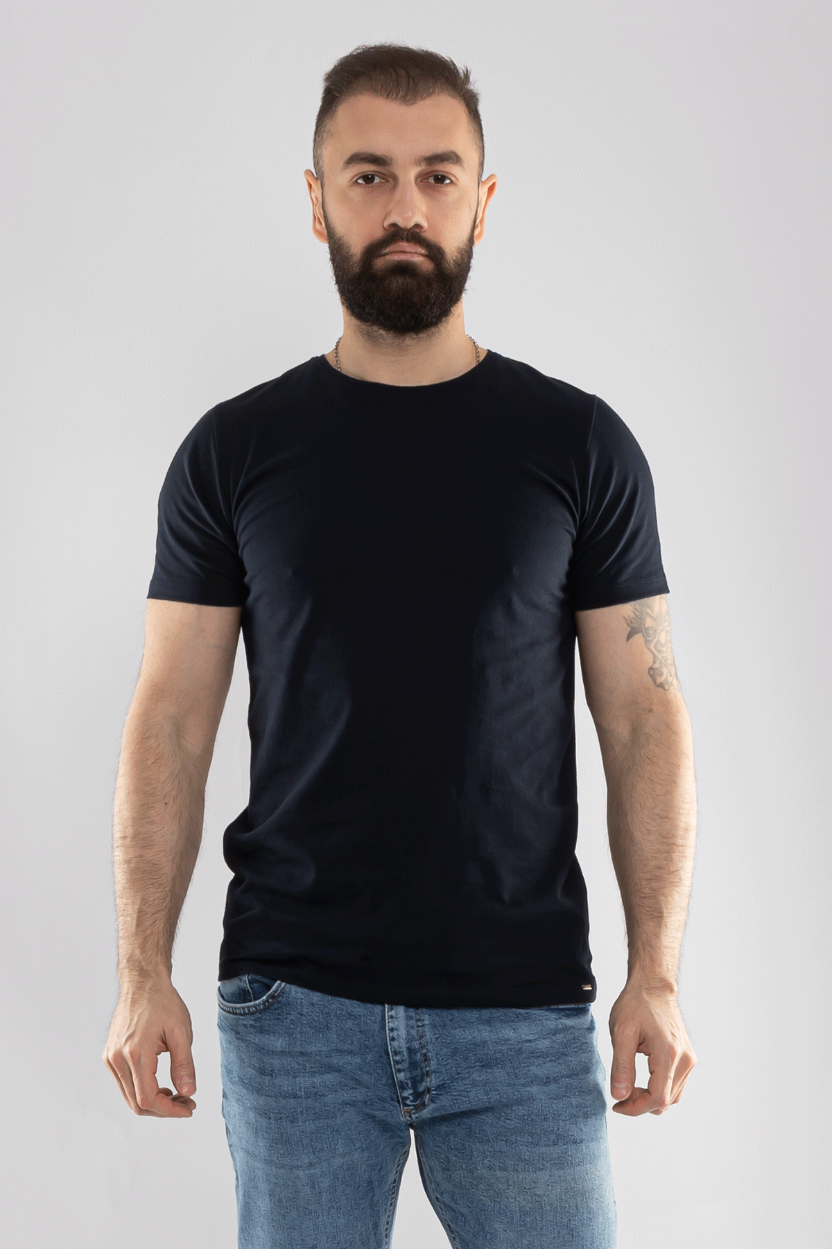 2413 Bisiklet Yaka Merserize Pamuk Düz Basic Tshirt