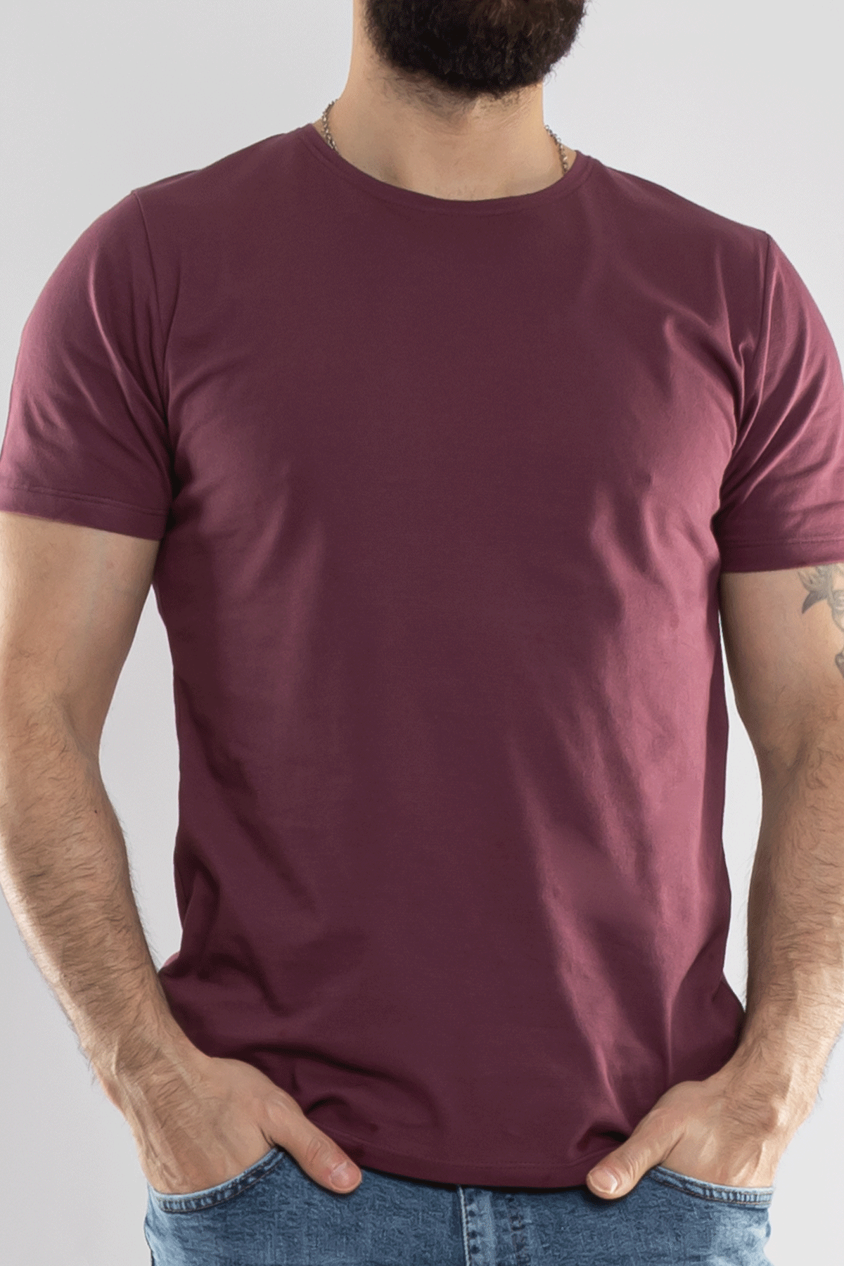 2413 Bisiklet Yaka Merserize Pamuk Düz Basic Tshirt