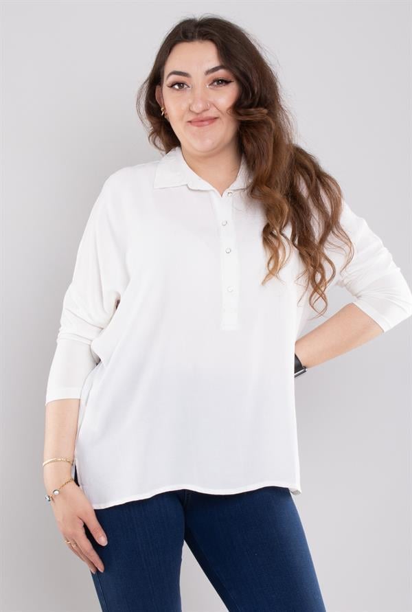 24E071 Düşük Omuz Oversize Düğmeli Viscon Gömlek
