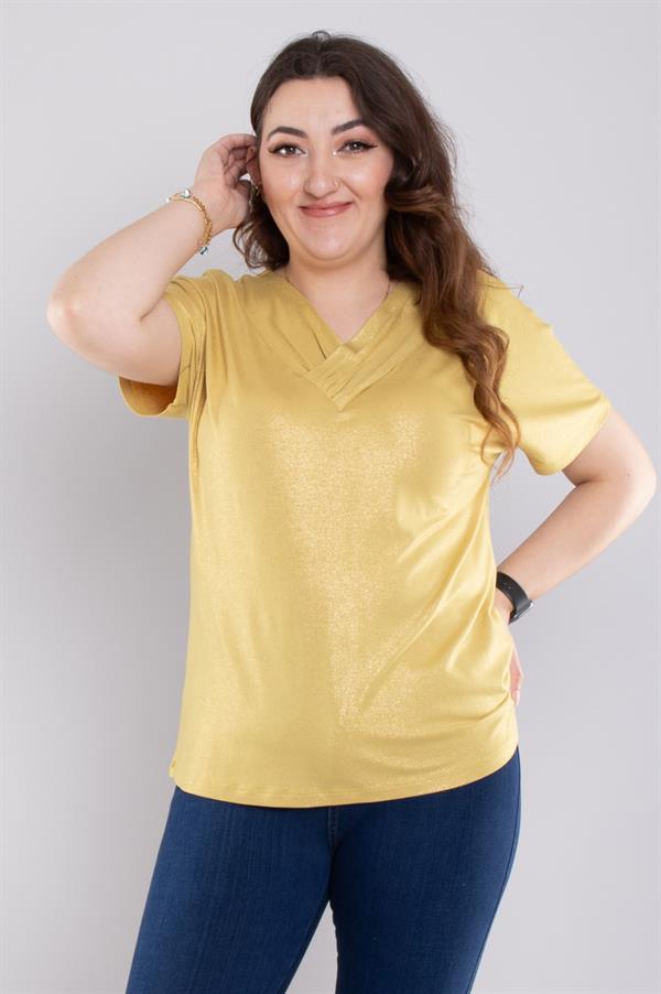 24E115 Asimetrik Vyaka Sim Kumaş Kısa Kol Bluz