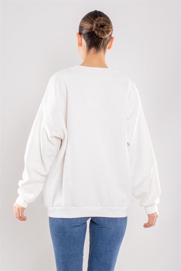 24K17777 Leopar L Baskı Fermuarlı Baskı Nakış Detay İçi Şardonlu Sweat