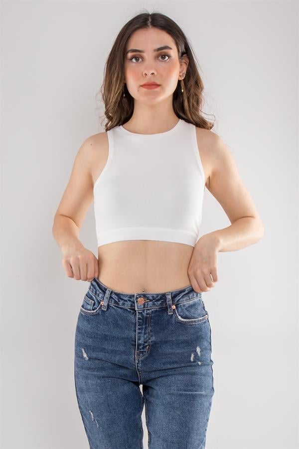 30114 Bisiklet Yaka Crop Top Likralı Büstiyer