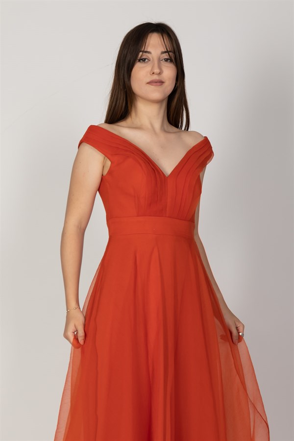 3038 Yaka Drapeli Organze Nişanlık Abiye