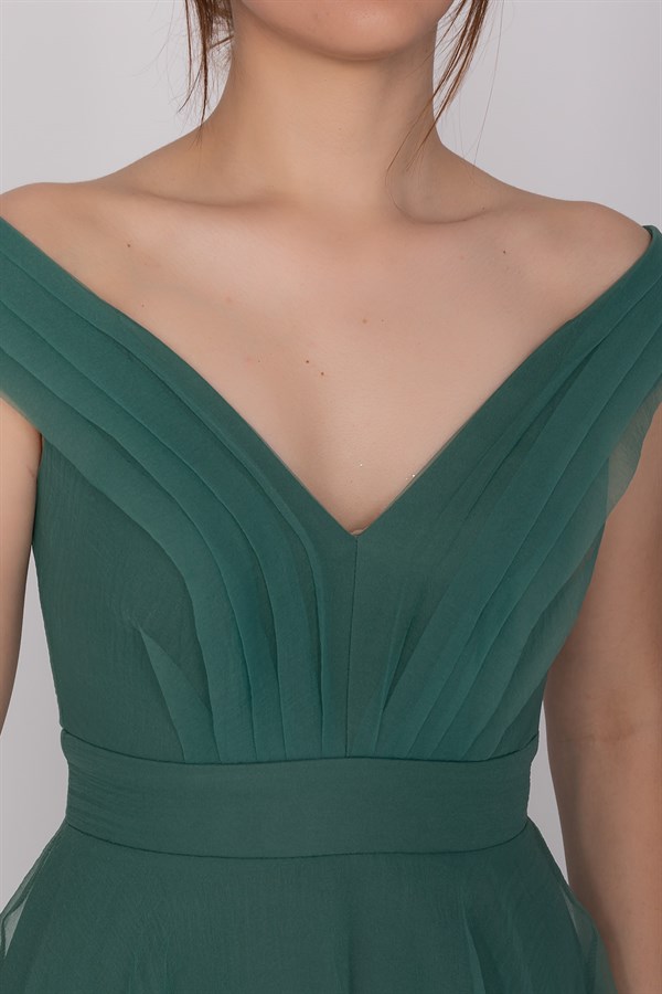 3038 Yaka Drapeli Organze Nişanlık Abiye