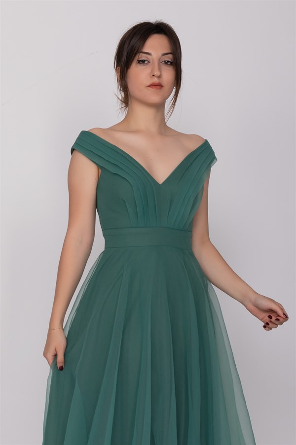 3038 Yaka Drapeli Organze Nişanlık Abiye