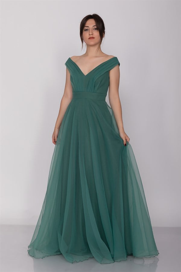 3038 Yaka Drapeli Organze Nişanlık Abiye