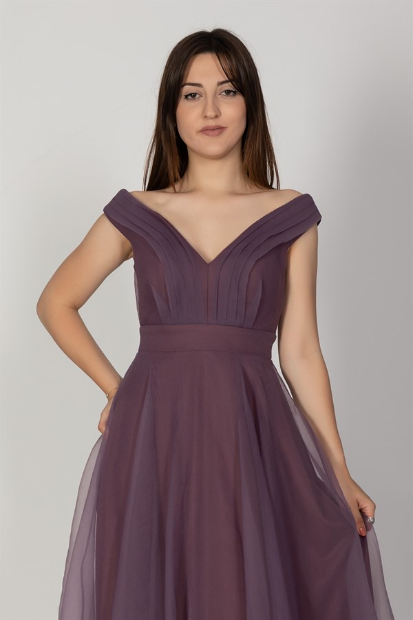 3038 Yaka Drapeli Organze Nişanlık Abiye