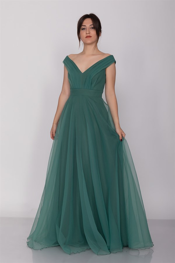 3038 Yaka Drapeli Organze Nişanlık Abiye