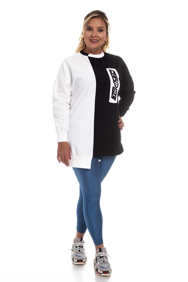 30504 Eteği Asimetrik İki Renkli Sweat Tunik