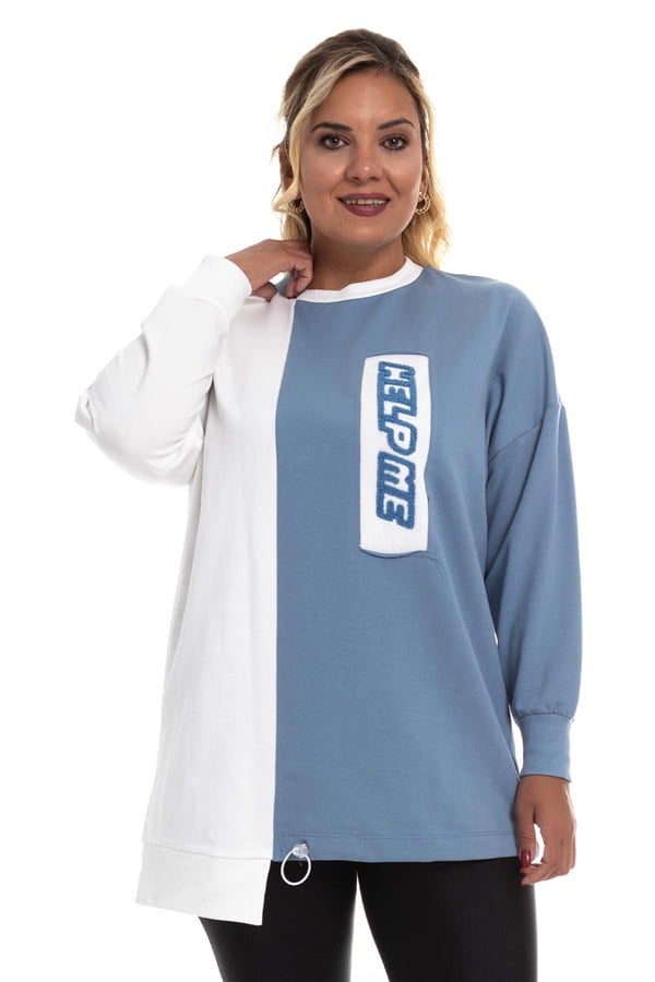 30504 Eteği Asimetrik İki Renkli Sweat Tunik